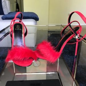 Red ankle strap heels